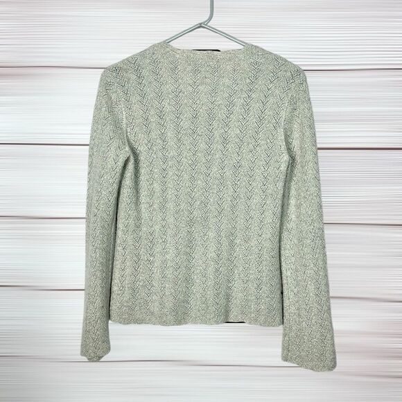 Ann Taylor Cashmere Lace Sweater Gray Silver Sparkly Scalloped Scoop Neck sz Mp - Picture 9 of 13